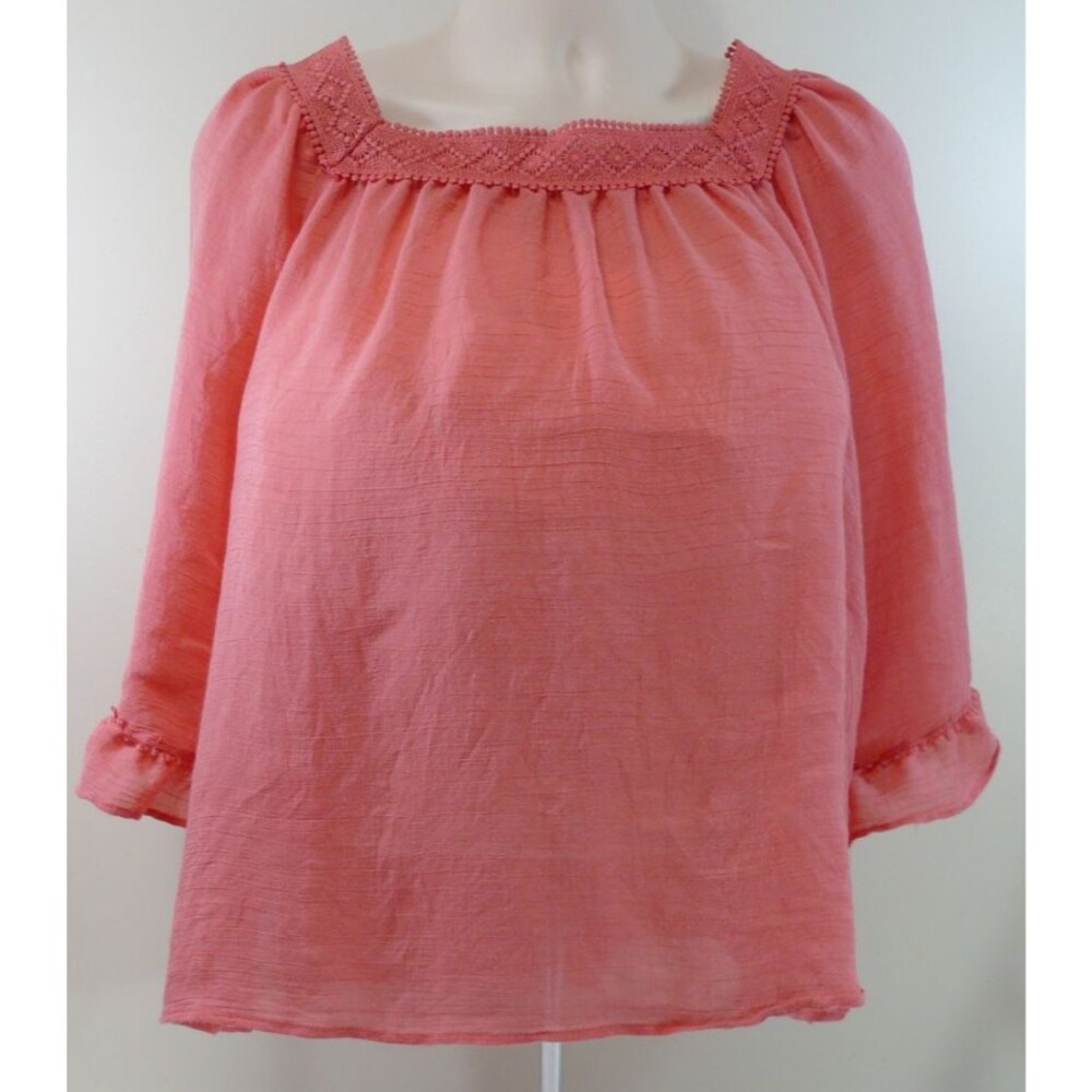 ZAC & RACHEL Woman Blouse coral/pink Peasant top Boho square neck sz 2X Plus